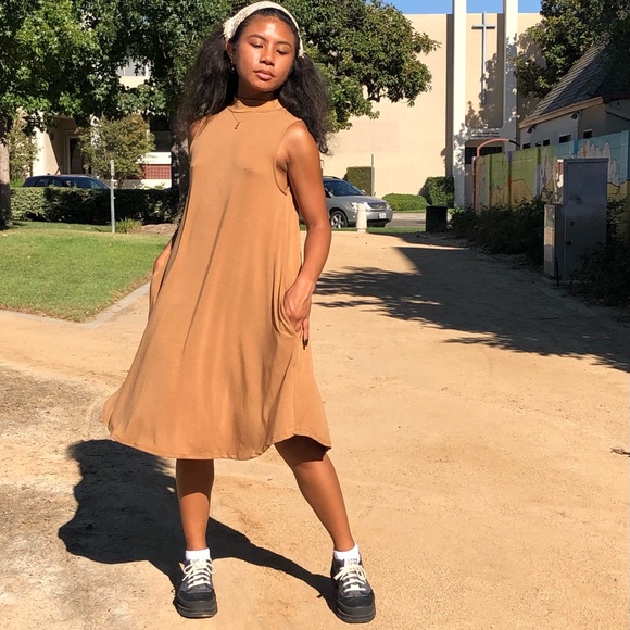 Coffee Light Brown Mock Neck Tank Dress - Picture 3 of 3